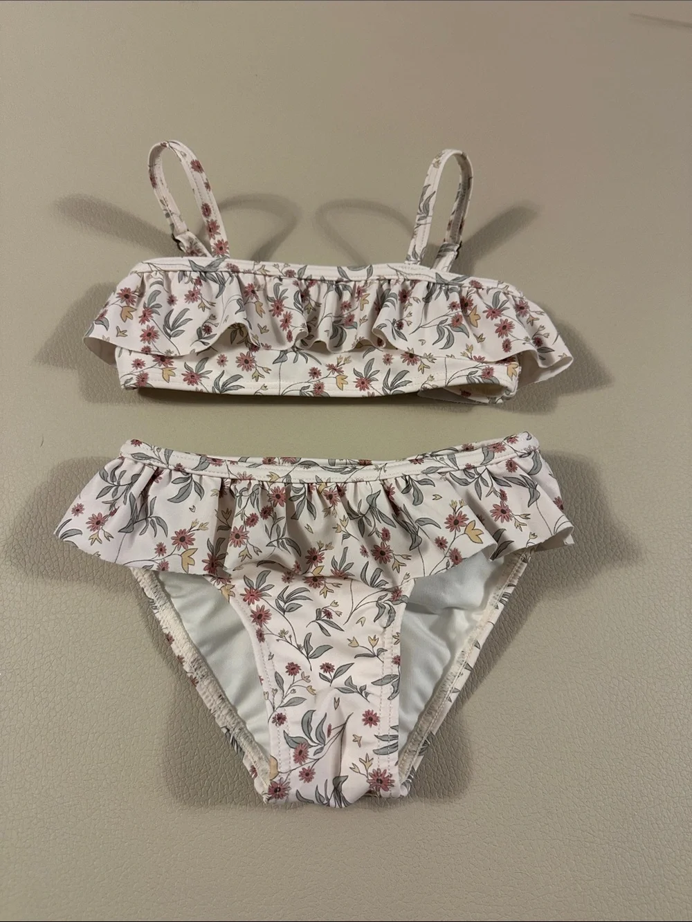Rylee + Cru Girls Floral Ruffle Bikini in Cream, Pink, Green